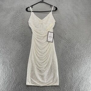 Eliza J Sequin Bodycon Dress Womens 4 White Ruched Bridal Cocktail Bachelorette